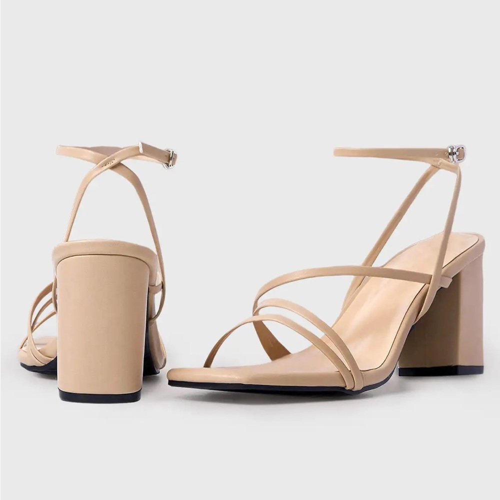 Azazie nude Strappy Block Heels